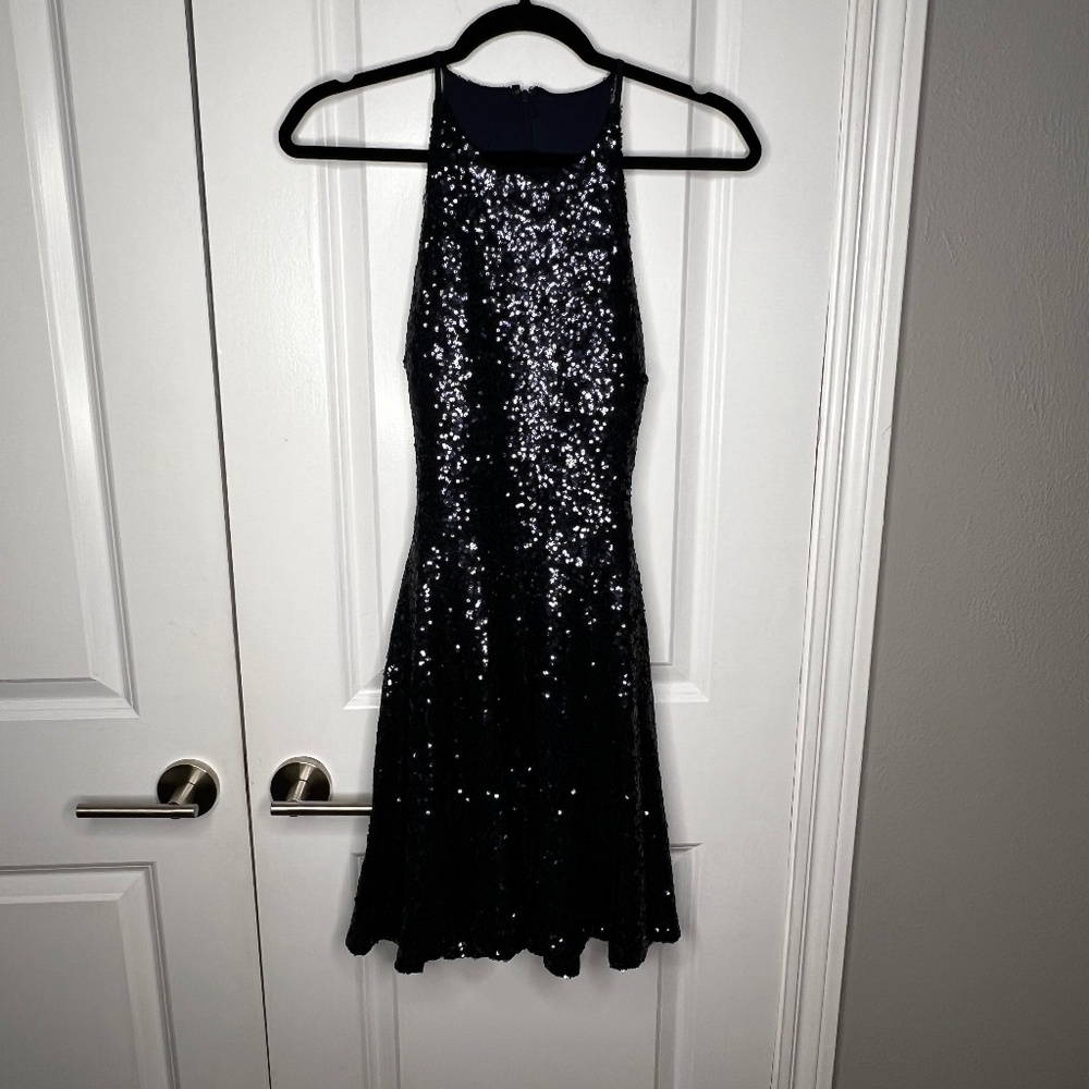 B. Darlin Navy Blue Sequin Dress with Open Back Details Size 3/4 Small